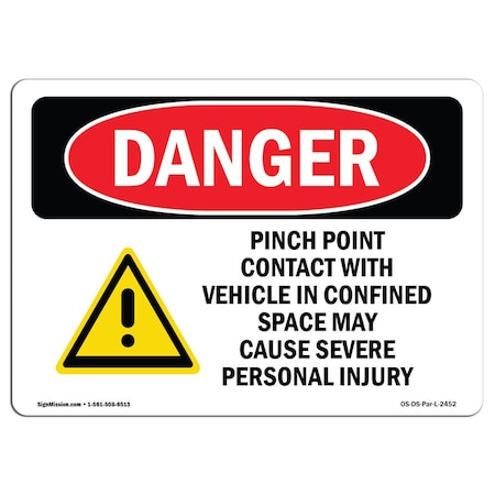 OSHA Danger Sign, Pinch Point Contact W/ Vehicle, 7in X 5in Decal